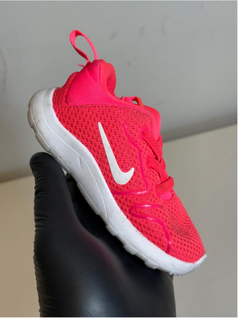 Nike Toddler Girls Pink Coral Mesh Sneakers White Swoosh Size 6C #F